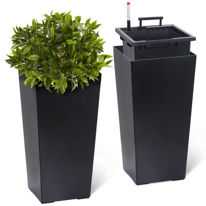 Planters for Outdoor or Indoor, 2 pcs Pots, 22" or 16" High Porch Planter Pots w/ Drainage Holes Auto Watering