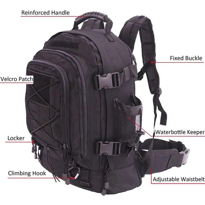Military Tactical Backpack, 60L Army Molle Rucksack, Travel, Hiking, Camping or Hunting