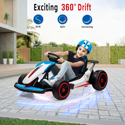 Electric Go Kart for Kids, 24V Drift Kart with Battery Motor, Electric Pedals