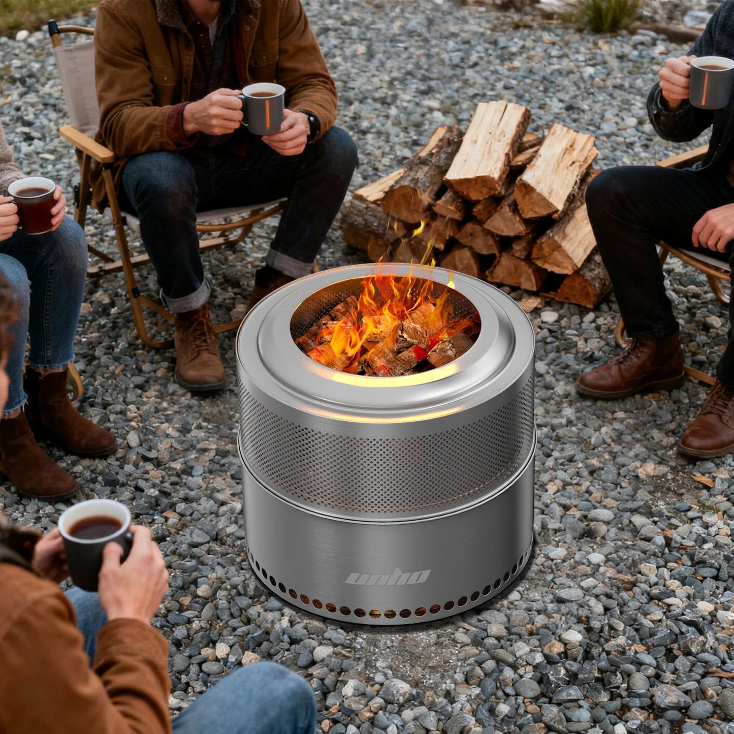 Wood Burning Firepit, Large Stainless Steel, Smokeless Camping Stove w/ Carry Bag,