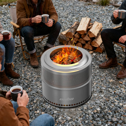 Wood Burning Firepit, Large Stainless Steel, Smokeless Camping Stove w/ Carry Bag,