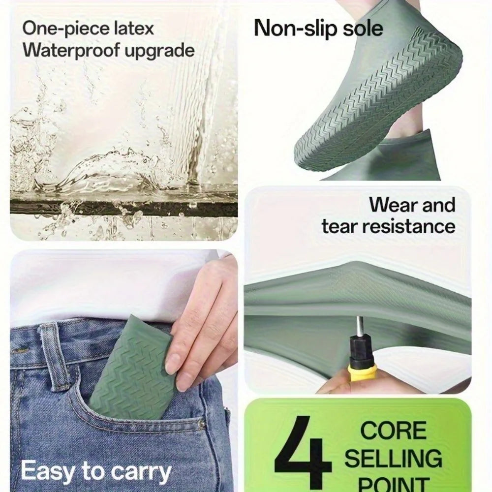 Thick Latex Waterproof Shoe Covers, 1Pair, Non-Slip Reusable for Men-Women Rain, Snow, Mud, Protection