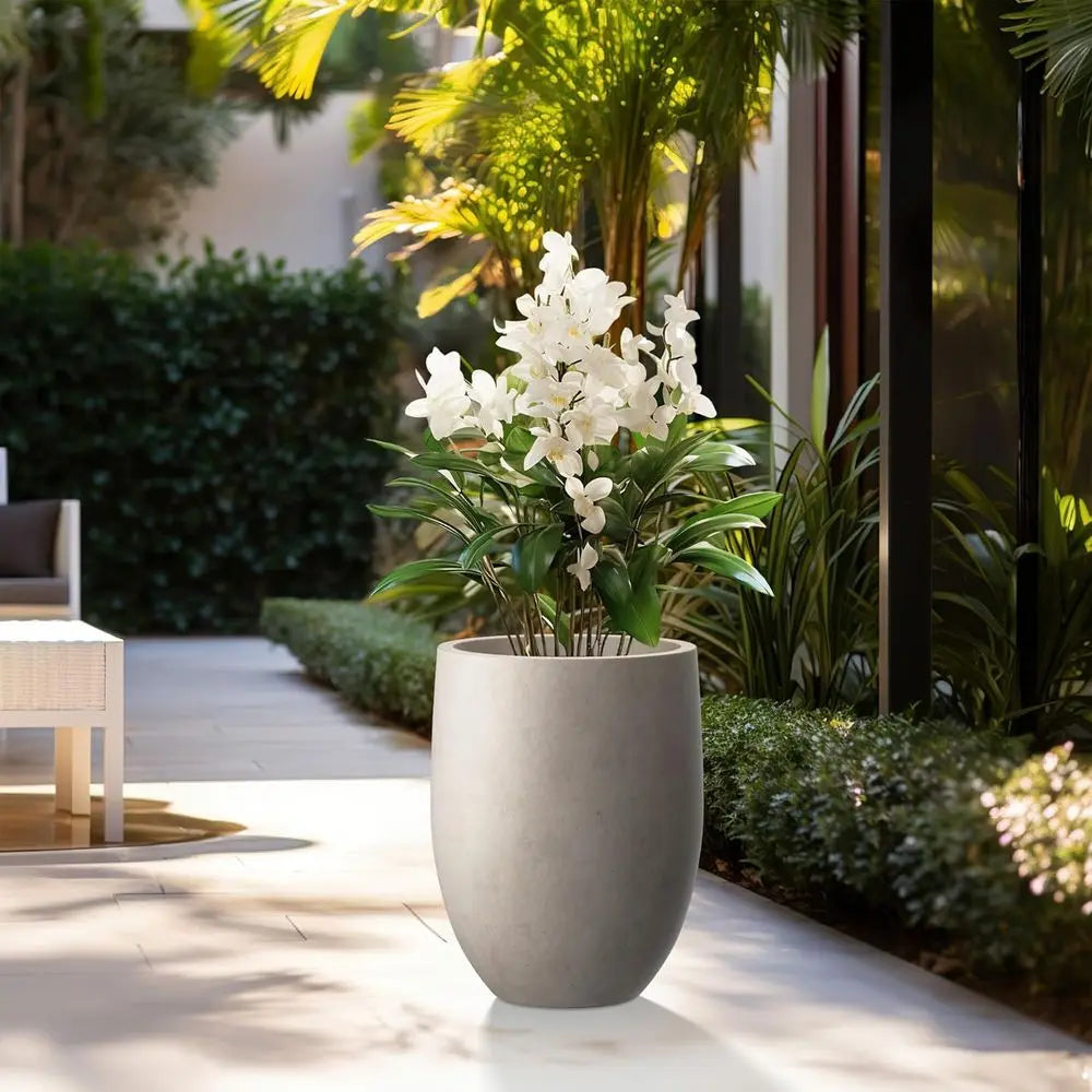 Kante 21.7" H Weathered Concrete Tall Planter, Outdoor Indoor, Decorative Pot w/ Drainage Hole and Rubber Plug