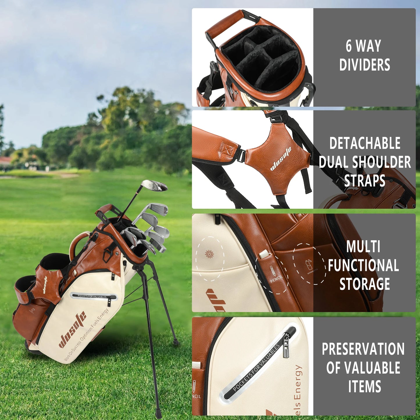 Golf Stand Bag, Lightweight for Men & Women, 14/6 Way Dividers, 6 Way Top Dual Strap w/ Stand