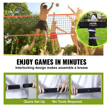 Volleyball Net, Portable, Adjustable Height, with Ball, Pump & Carrying Bag