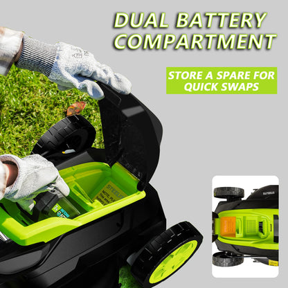 Electric Lawn Mower, Lightweight Cordless Mower, 13" Brushless w/ 21V 4.0Ah Battery and Charger
