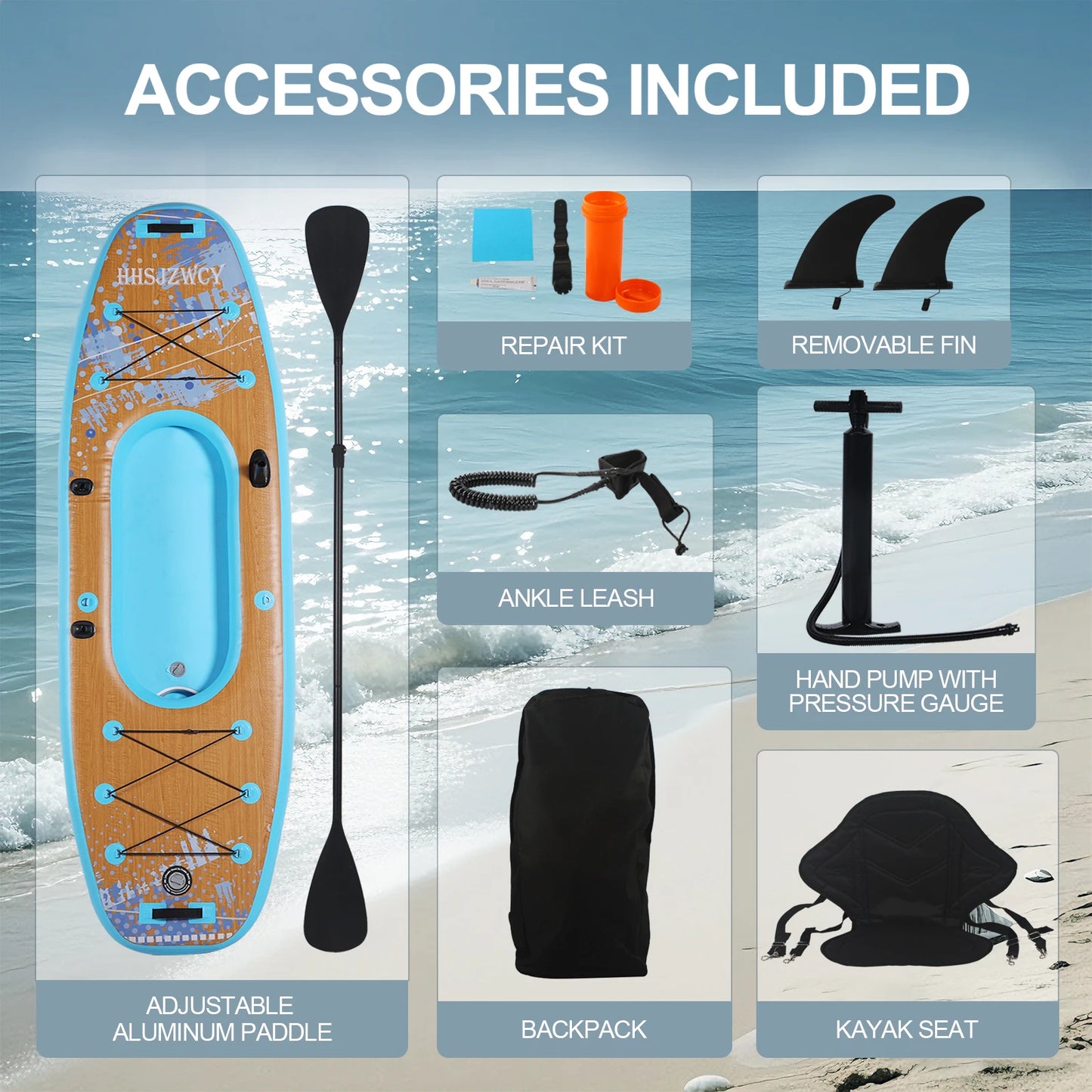 Inflatable 10' Stand Up Paddle Board, Kayak, 34'' Extra Wide, for Adults, with Seat, Paddle Board