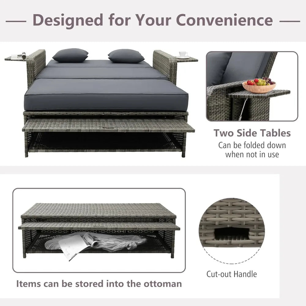 Wicker Patio Outdoor Patio Daybed, Lounger, Loveseat & Storage Ottoman
