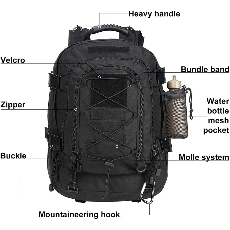 Military Tactical Backpack, 60L Army Molle Rucksack, Travel, Hiking, Camping or Hunting