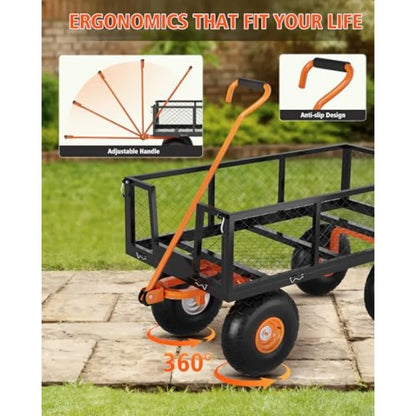 Garden Cart, Green Heavy Duty Steel w/ 500lbs Capacity, Mesh Design, Removable Sides, 10in Tires