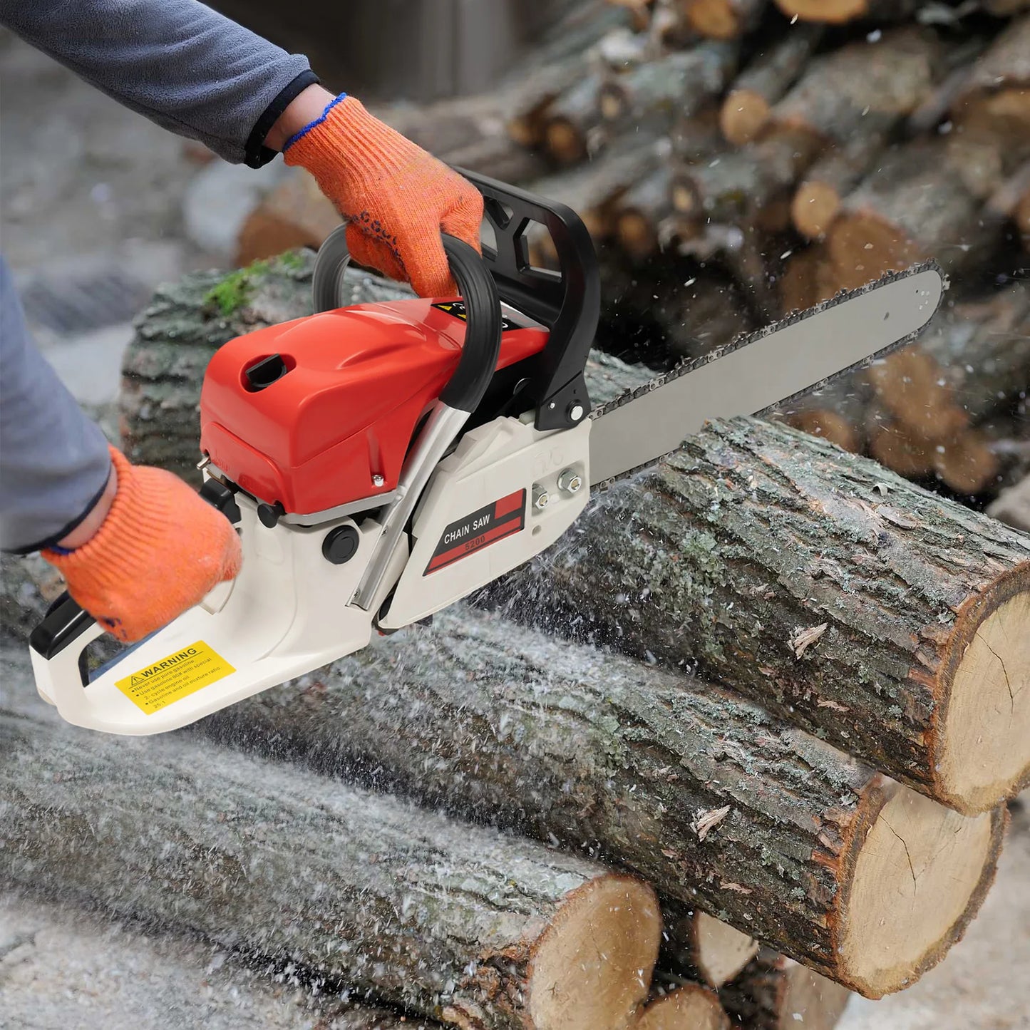 Chainsaw w/ 52cc Gasoline Engine, 20-inch Bar, and 7500 RPM Speed for Heavy-Duty Cutting, w/ Tool Bag