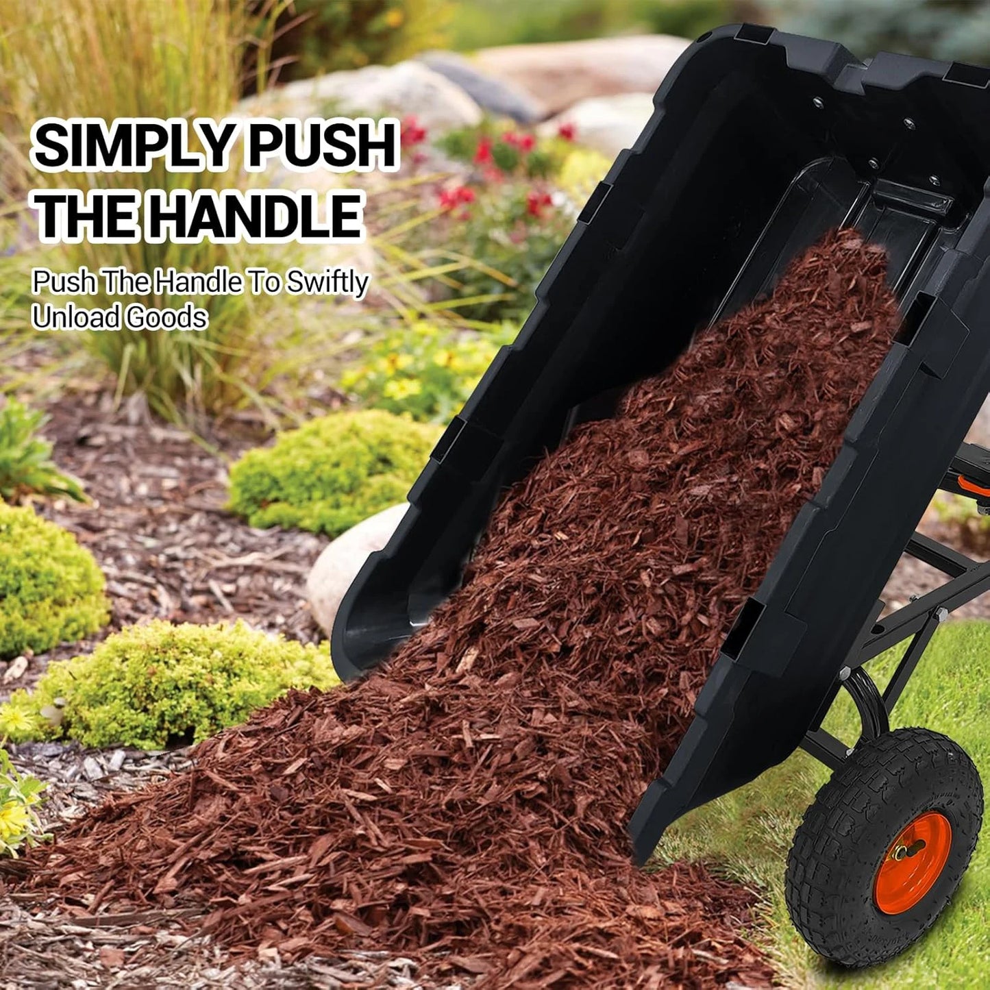 Heavy-Duty Utility Garden Wagon, 900 Lb Capacity, Poly Dump Cart, 10-Inch All-Terrain Wheels, Rotating Handle