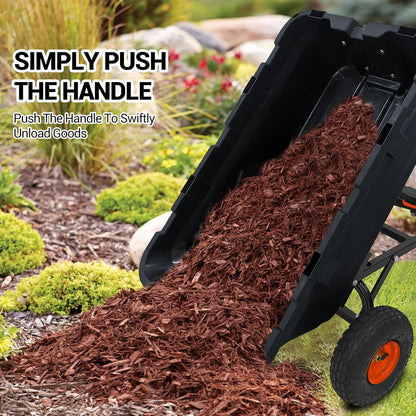 Heavy-Duty Utility Garden Wagon, 900 Lb Capacity, Poly Dump Cart, 10-Inch All-Terrain Wheels, Rotating Handle