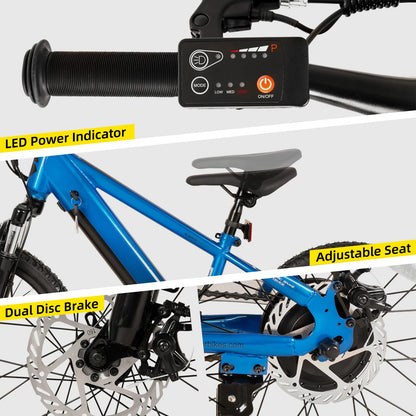 Electric Bike for Kids or Teens Ages 7+ w/ 250W Motor, 15MPH, Electric Mountain Bike