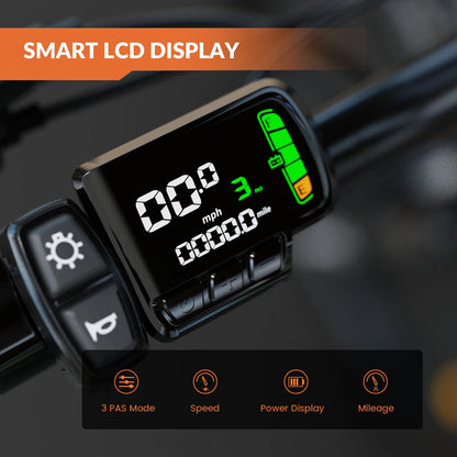 Electric Bike, 700W Peak Motor, 23 Mph Max Speed, Color LCD Display, Front Suspension