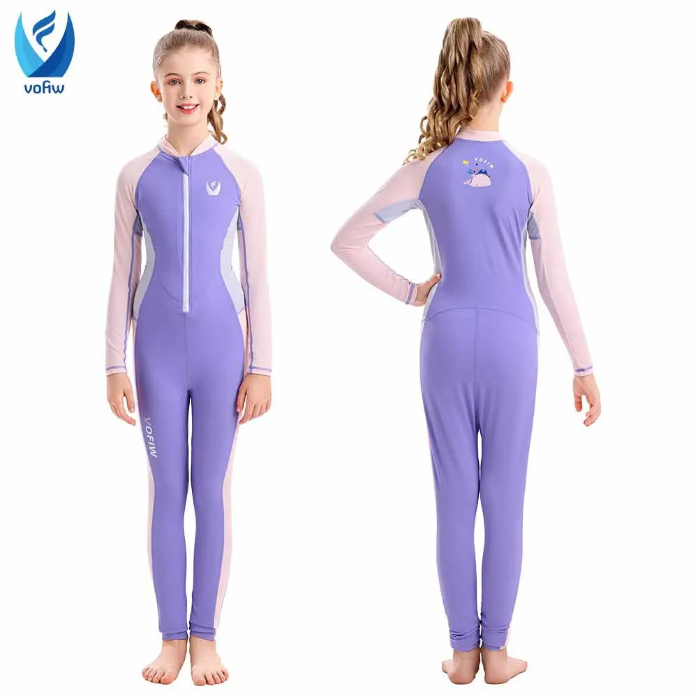 Children's Long-sleeved, One-Piece Swimsuit, Sun Protection, Quick-Drying for Boys or Girls