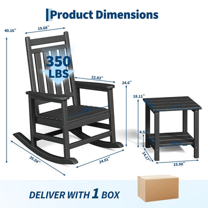 High-Back Adirondack Porch Rockers, 2- Chairs Set w/ Side Table