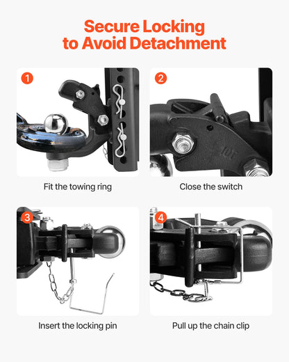 Pintle Hook Hitch 20,000Lbs, Combo 2in & 2-5/16in Ball, Fit 2.5-3in Lunette Ring
