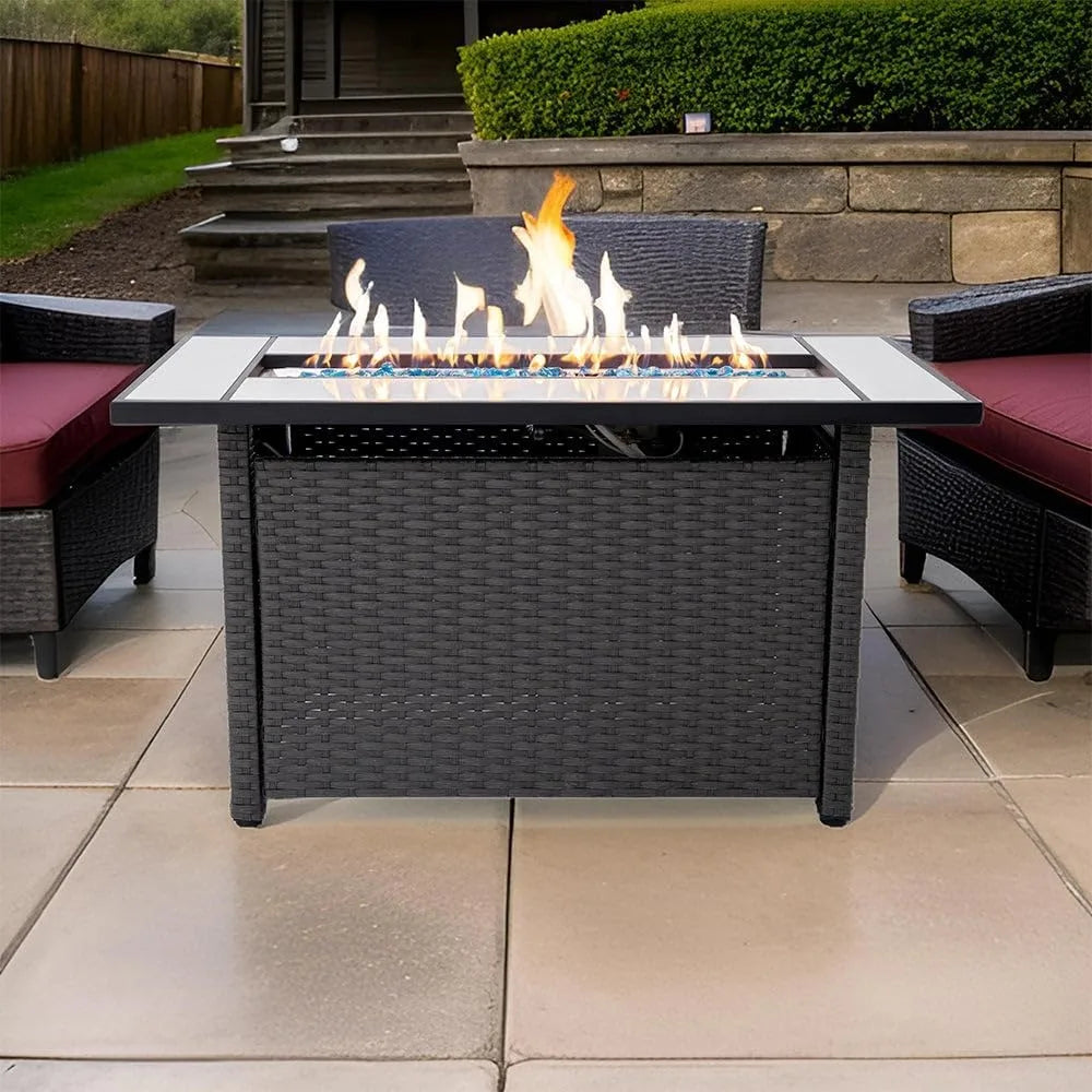 Propane Fire Pit Table, 50,000 BTU Firepits w/ Lava Rocks and Removable Metal Lid