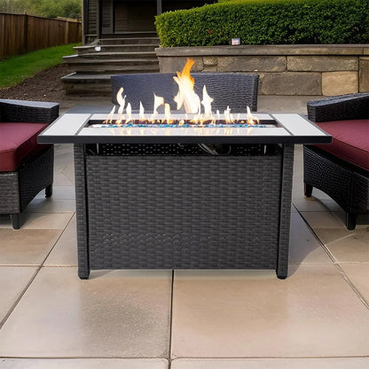 Propane Fire Pit Table, 50,000 BTU Firepits w/ Lava Rocks and Removable Metal Lid