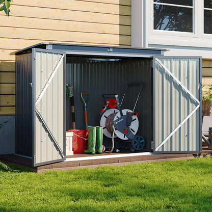 Metal Outdoor Storage Shed 80 cu.ft  with Chain Lid, Waterproof  for 2-bin Garbage Can Organizer