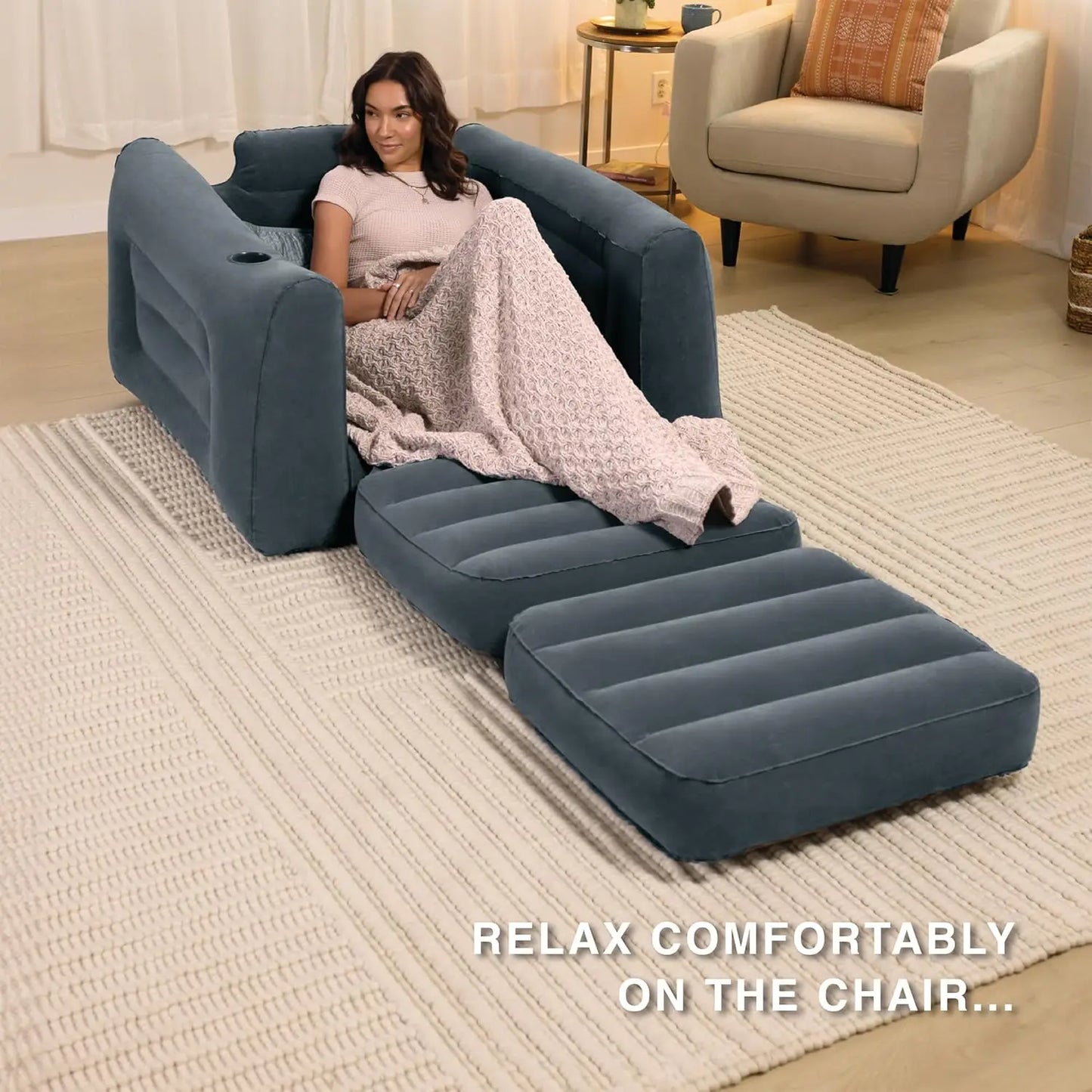 Inflatable Pull-Out Chair w/ Built-In Cupholder: Velvety Surface