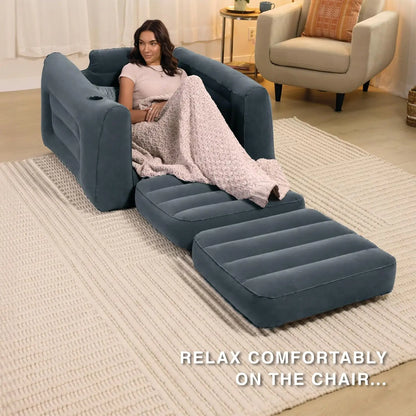 Inflatable Pull-Out Chair w/ Built-In Cupholder: Velvety Surface