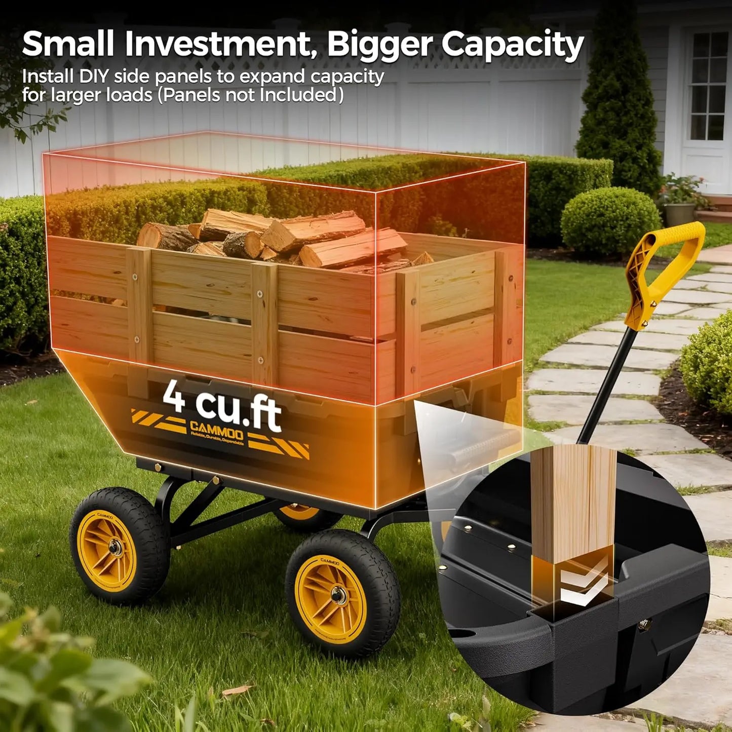 Heavy-Duty Garden Utility Wagon Cart, 10in NO-FLAT Tires, 900lb Expandable Capacity, w/ Quick-Release Dump