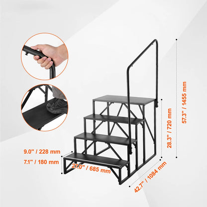RV Steps, 2,3 or 4-Step Non-Slip Stairs, 440 LBS Load Capacity, Carbon Steel, w/ Handrail