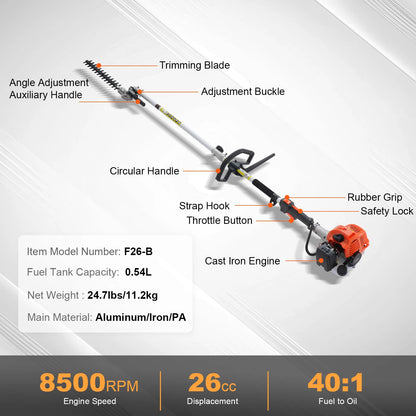 Multi-Functional Trimming Tools, Gas Hedge String Trimmer, Pole Saw, Chainsaw, Pruner w/ Extension Pole