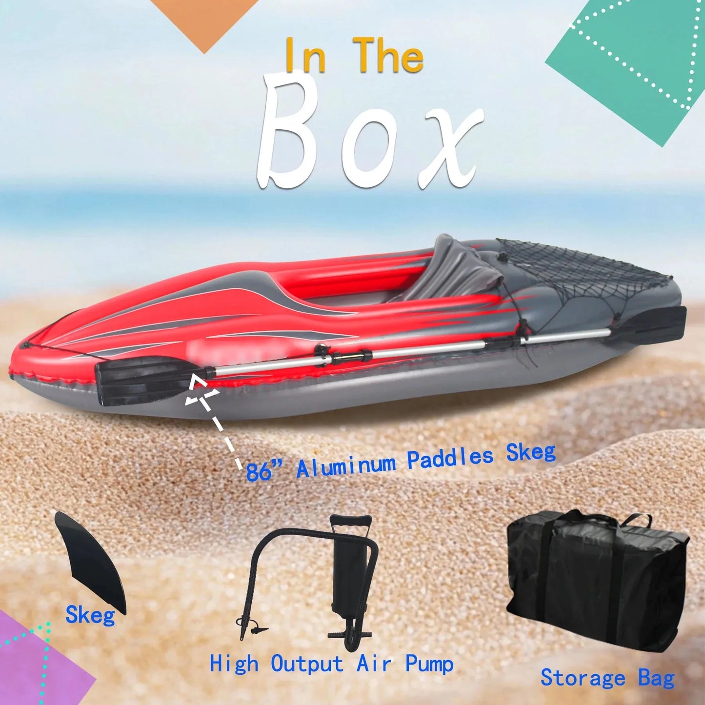 Inflatable Kayak Fishing Boat, 1 Adult Person, Red Canoe, w/ Paddles, Bag, Seats, High-Output Pump,