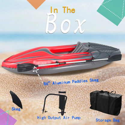 Inflatable Kayak Fishing Boat, 1 Adult Person, Red Canoe, w/ Paddles, Bag, Seats, High-Output Pump,