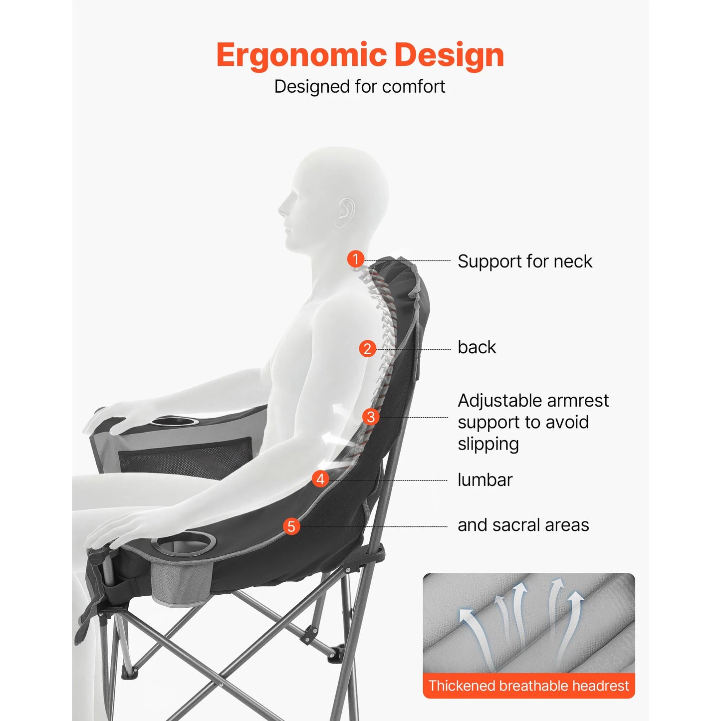 Oversized Camping Chair, 450lbs Heavy Duty Support, Portable Padded Folding Camp Chairs w/Carry Bag