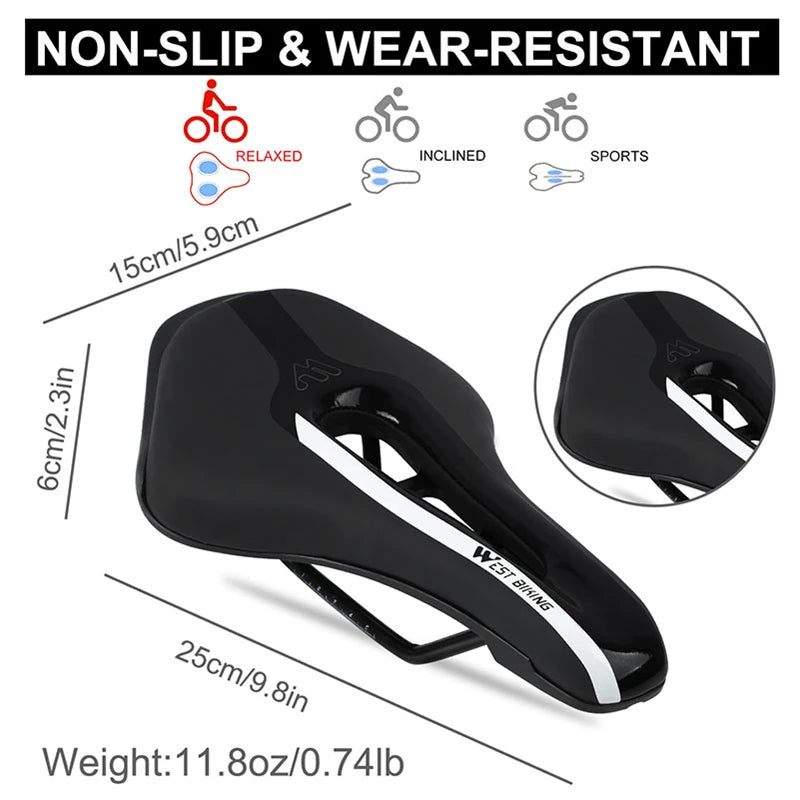 Road Bike Gel Comfortable Seat, Leather Soft Foam Filled Cushion, Ultralight MTB Cycling Saddle