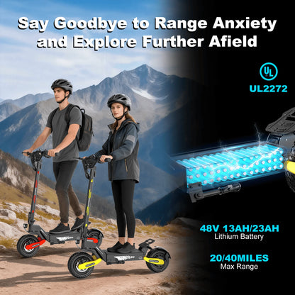 Off Road 1200W Electric Scooter for Adults, 48V Long Range E-Scooter, 30MPH Fast Speed, 11" Tubeless Tire, Foldable, Kick Stand