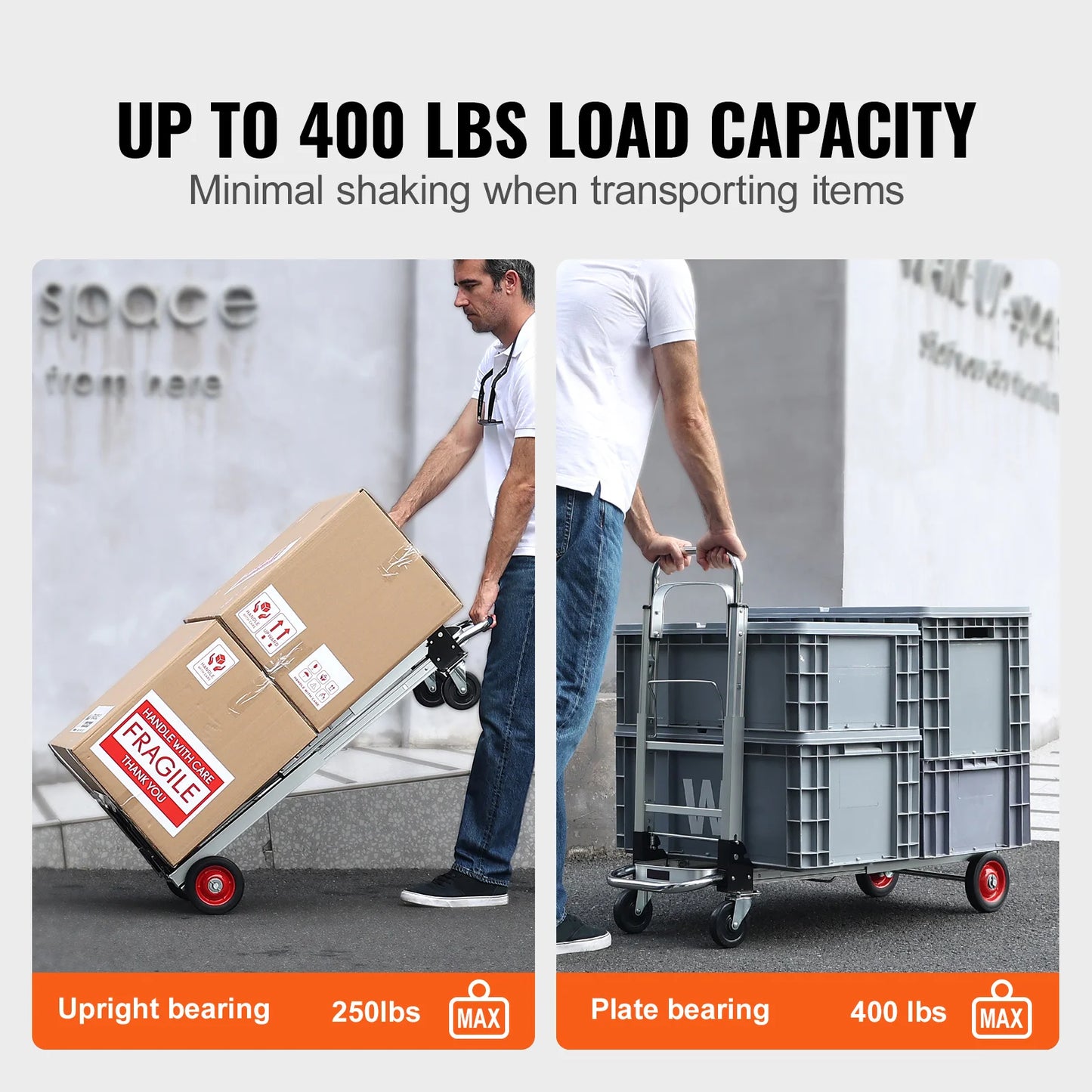 Heavy-Duty Hand Truck, 400 LB Capacity, Foldable Luggage or Utility Cart