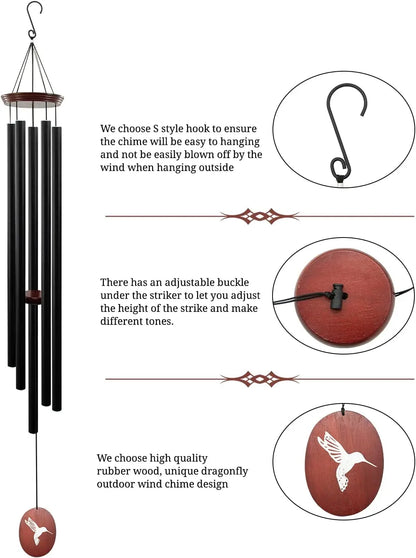 Outdoor Wind Chimes, Deep Tones, 5 Tuned Aluminum Tubes 60 inch, for Patio and Garden
