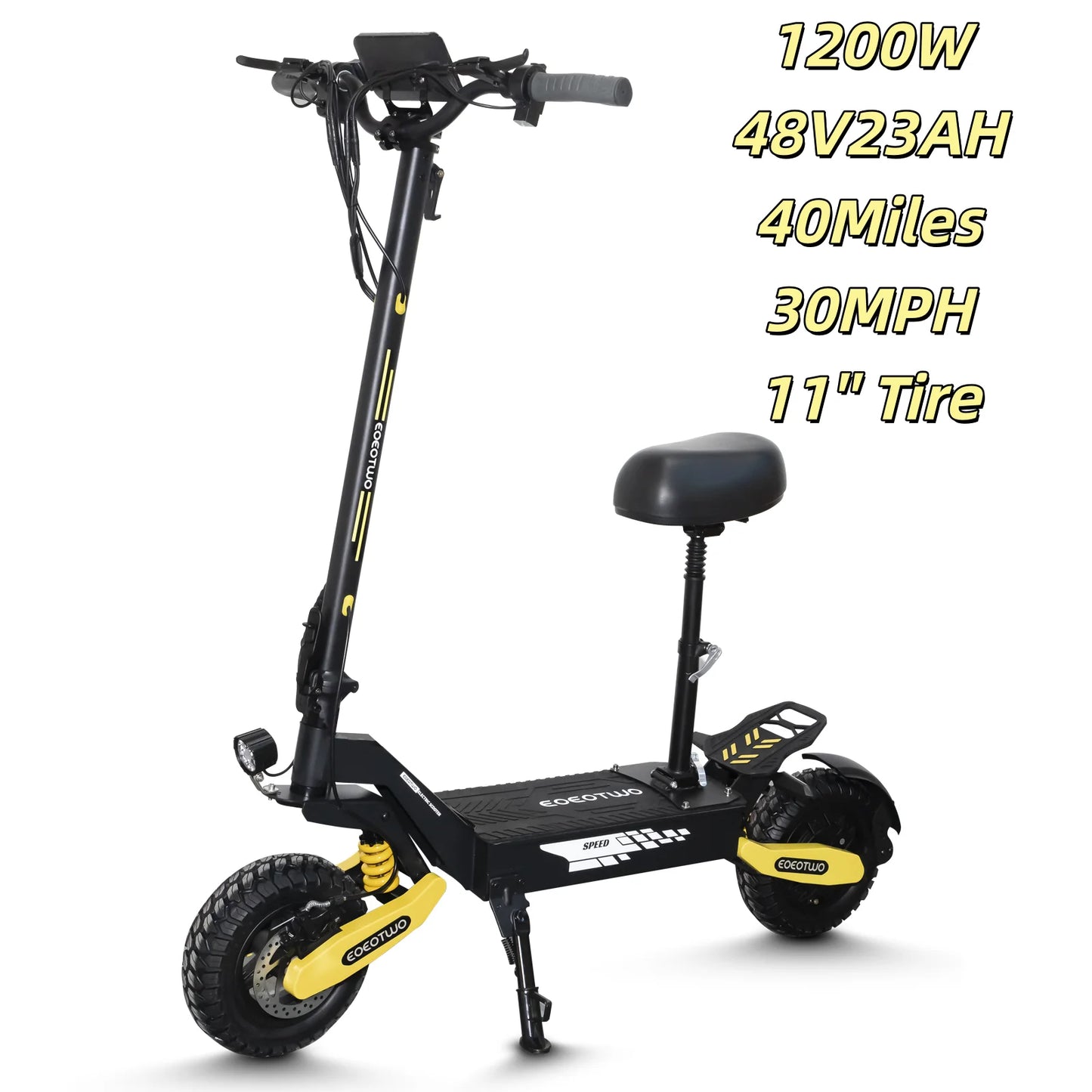 Off Road 1200W Electric Scooter for Adults, 48V Long Range E-Scooter, 30MPH Fast Speed, 11" Tubeless Tire, Foldable, Kick Stand