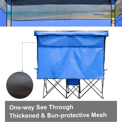 Double Beach or Camp Chair w/ Canopy Shade, Heavy Duty Chairs w/ Cup Holder, Folding