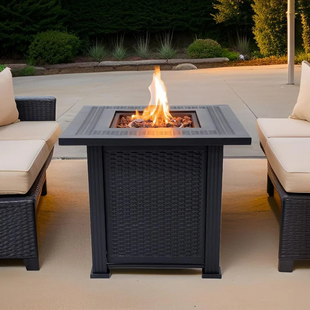 Propane Fire Pit 50,000 BYU, 28" Table for Outside w/ Lava Rocks & Removable Lid