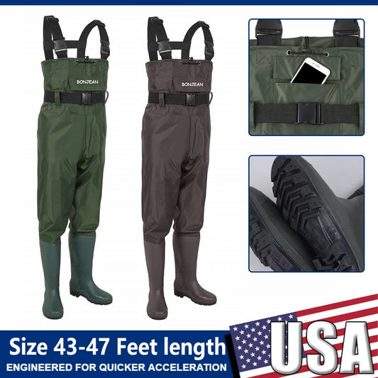 Waterproof Fishing Waders Pants, Chest-Length with Boots, Breathable Overalls, Unisex