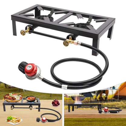 Portable Single or Double Burner, Outdoor Propane Gas Stove w/ Adjustable Regulator & Hose