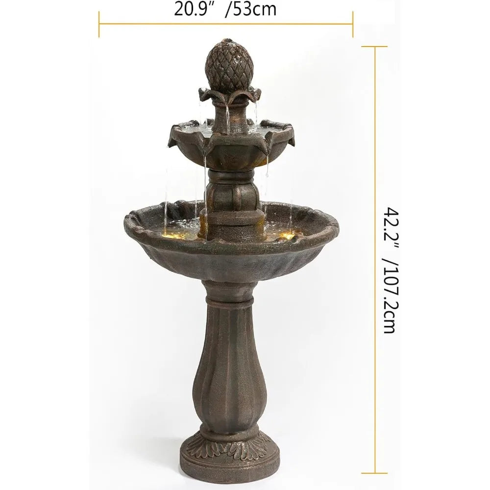 Outdoor Water Fountain - 3-Tier Stone-Like Bird Bath, 42.2 Inches Tall