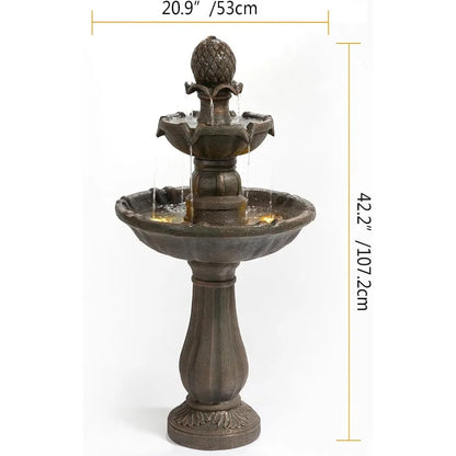 Outdoor Water Fountain - 3-Tier Stone-Like Bird Bath, 42.2 Inches Tall