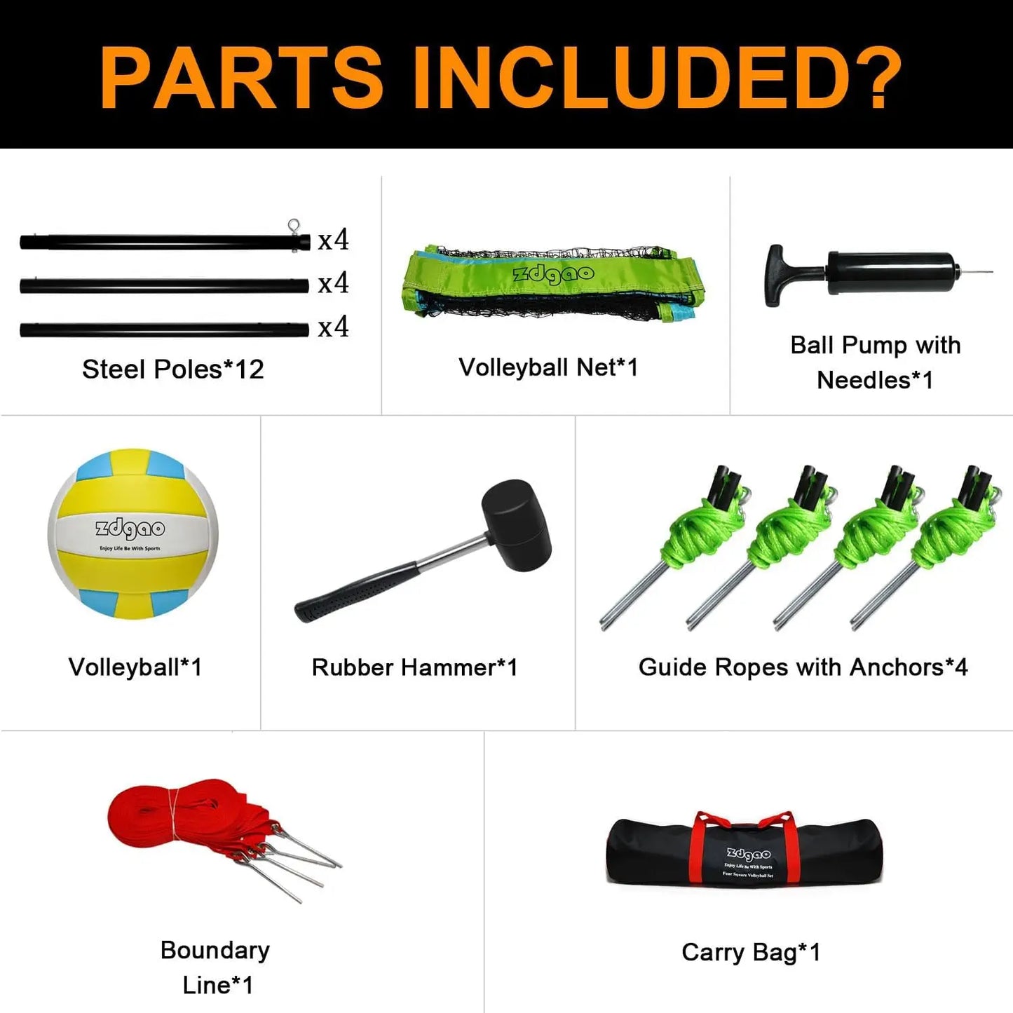 Volleyball & Badminton Combo, Adjustable 4-Way Net with Carry Bag