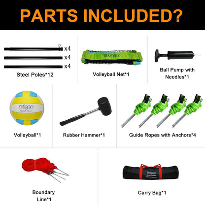 Volleyball & Badminton Combo, Adjustable 4-Way Net with Carry Bag