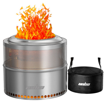 Wood Burning Firepit, Large Stainless Steel, Smokeless Camping Stove w/ Carry Bag,
