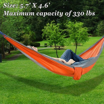 Ultra Light Nylon Parachute Hammock, 330LB Capacity Swing Bed w/ Straps Carabiners, Portable