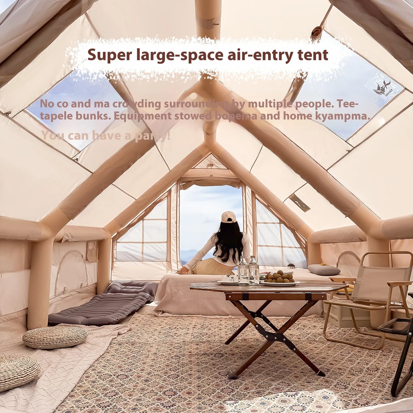 Inflatable Tents for Adult Camping, Luxury Tents, w/ Stove Plug, 4/6/8 Person Family Tent