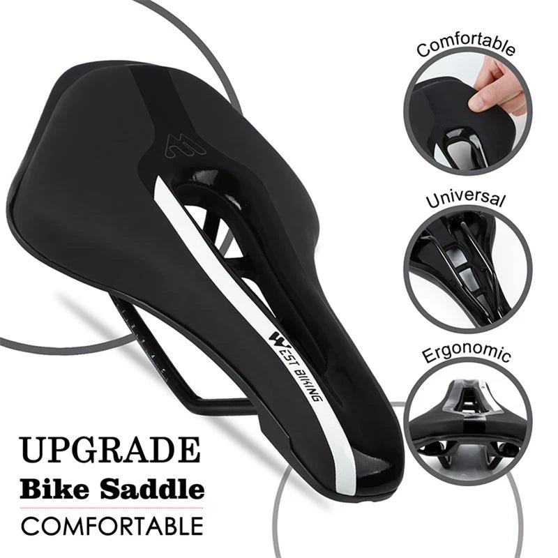 Road Bike Gel Comfortable Seat, Leather Soft Foam Filled Cushion, Ultralight MTB Cycling Saddle